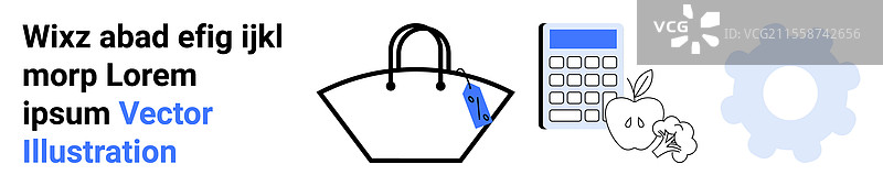 装有水果的购物袋、计算器和工具图片素材