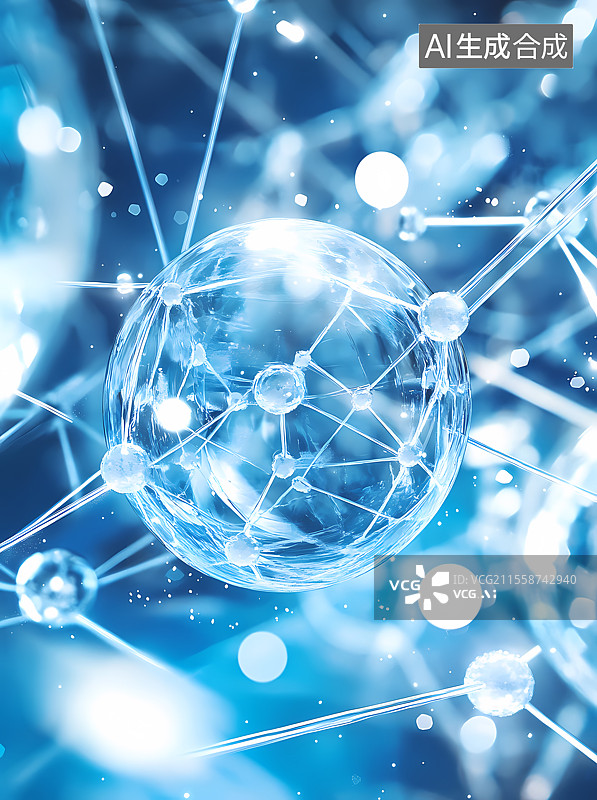 【AI数字艺术】蓝色科技球体网络图像图片素材