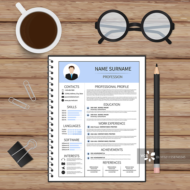 现代男性简历模板，包含现代化布局图片素材