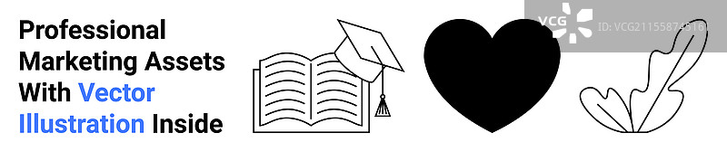 毕业帽、打开的书、心形和叶子图案图片素材