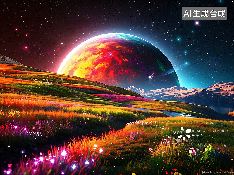 【AI数字艺术】草地星系宇宙图片素材