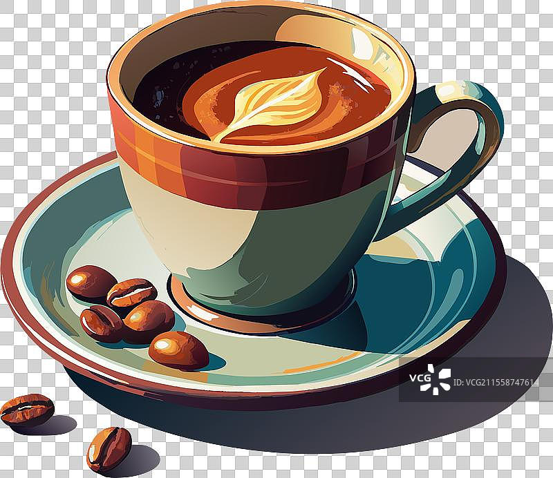 一杯顶部有白色漩涡的咖啡放在图片素材