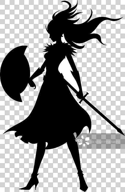 一位优雅战士女孩的黑色剪影图片素材