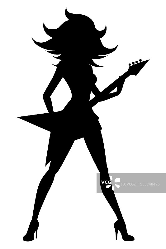 女性摇滚明星宝贝吉他剪影摆姿势图片素材