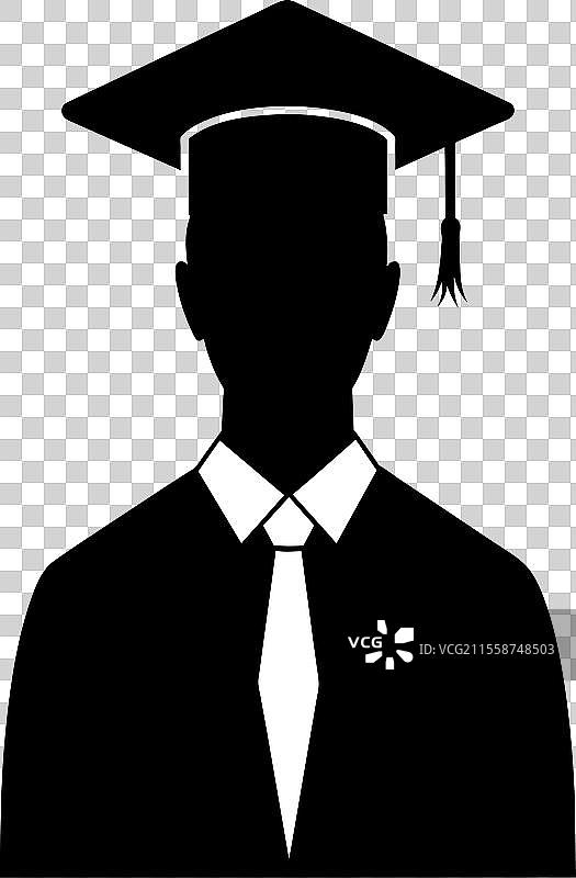 毕业男士剪影与白色教育背景图片素材