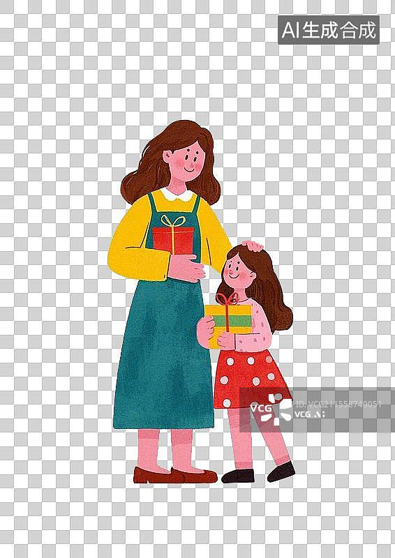 【AI数字艺术】母女母亲节相亲相爱互动插画免抠元素图片素材