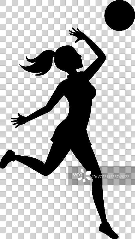 女孩打排球的剪影图片素材