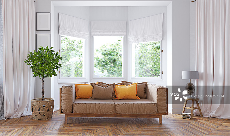 现代居住室内。3D渲染设计图片素材