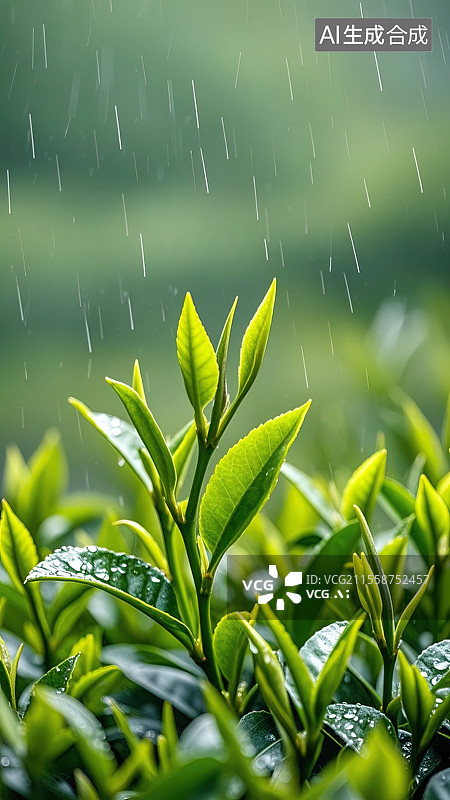 【AI数字艺术】谷雨时节的嫩茶叶图片素材