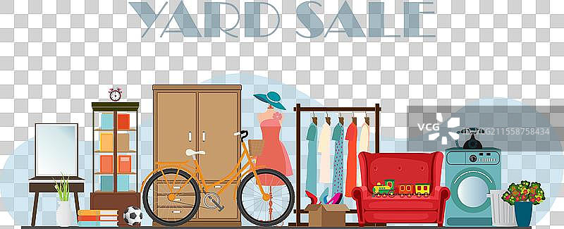 yard sale、车库销售横幅或跳蚤市场图片素材