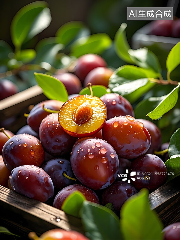 【AI数字艺术】西梅新鲜水果特写图片素材