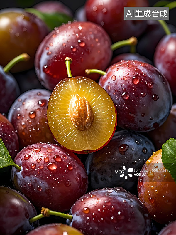 【AI数字艺术】西梅新鲜水果特写图片素材