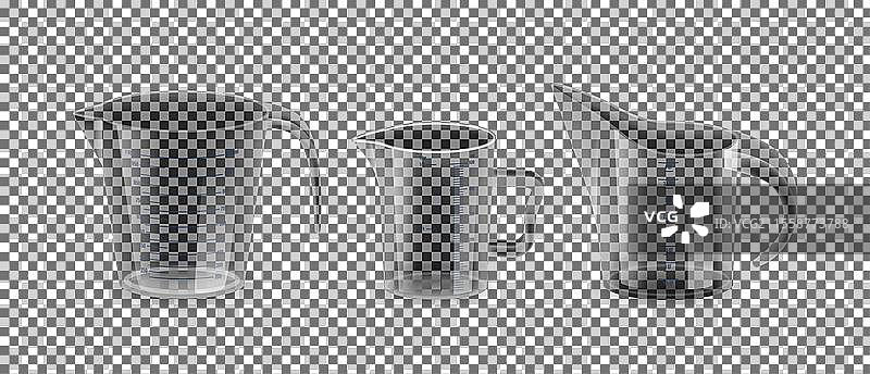 三种不同的透明量杯或量壶图片素材