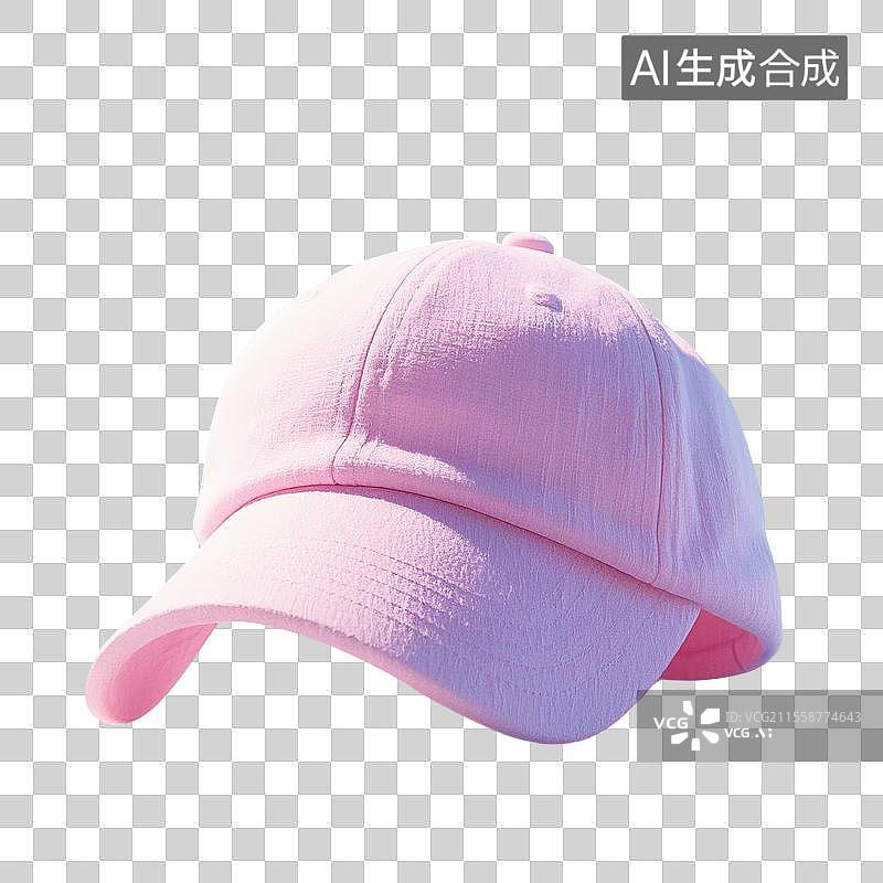 【AI数字艺术】3D渲染，粉色太阳帽，鸭舌帽，夏天卡通免抠元素图片素材
