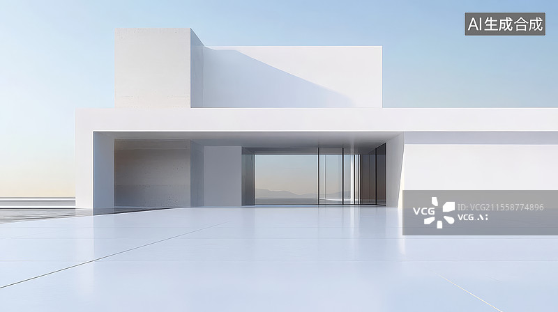 【AI数字艺术】海面空旷混凝土建筑结构车库图片素材