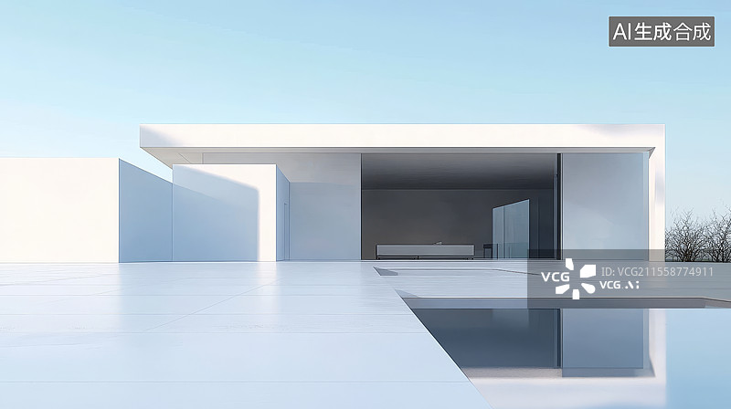 【AI数字艺术】海面空旷混凝土建筑结构车库图片素材