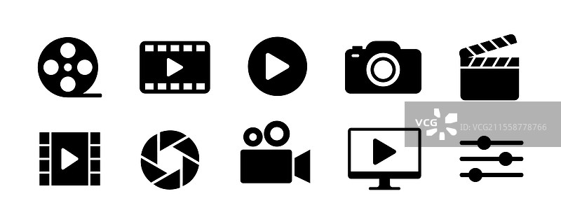 拍摄设备图标和电影拍摄或电影播放器图片素材