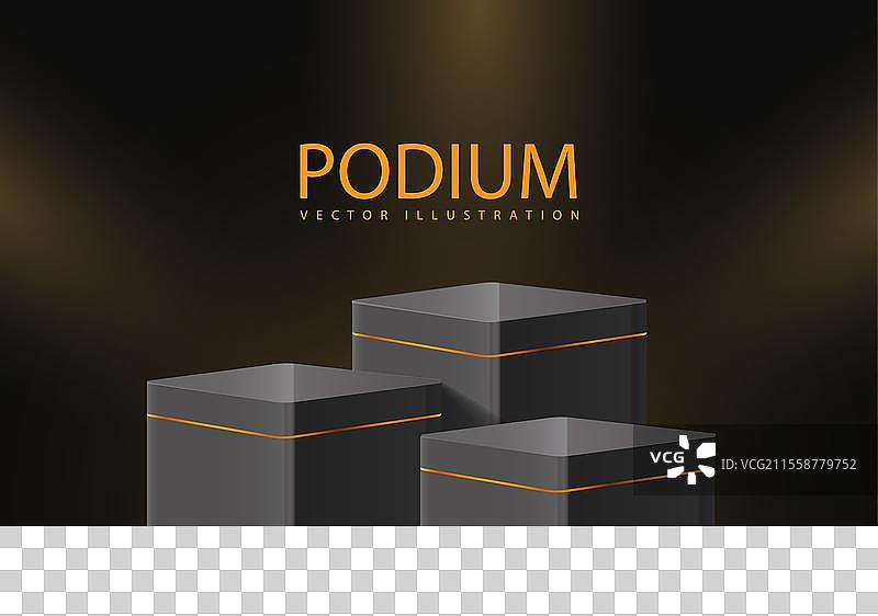 三维灰色光滑讲台，金色线条，台阶，昏暗灯光图片素材