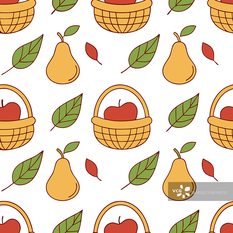 秋季丰收的无缝图案，带有成熟的苹果图片素材