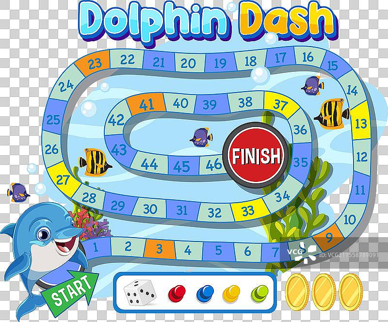 色彩斑斓的棋盘游戏布局与快乐的海豚图片素材