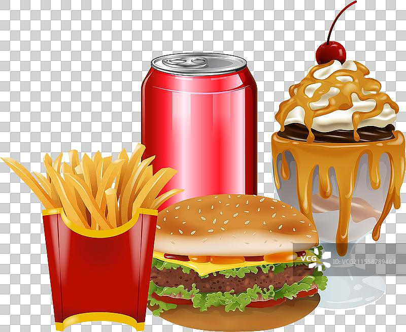 汉堡、薯条、汽水和圣代冰淇淋图片素材