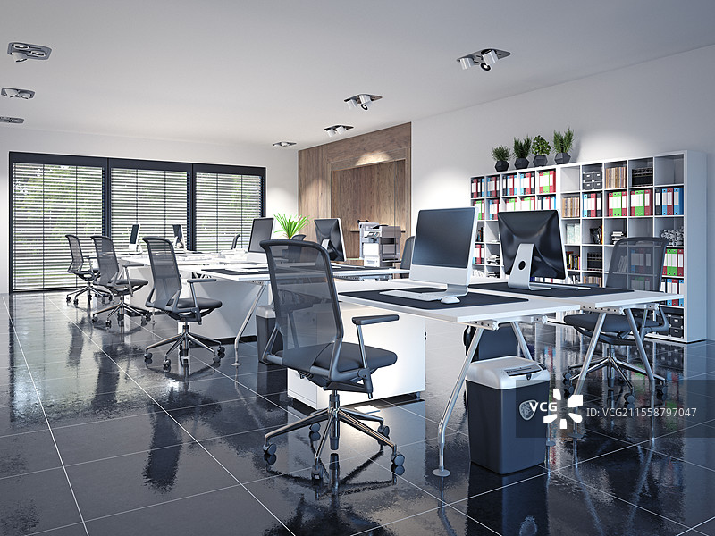 现代阁楼办公室室内。3D渲染设计概念图片素材