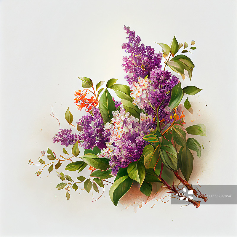 水彩百合花束。生成式人工智能图片素材