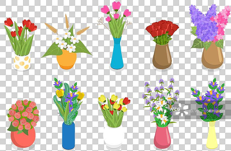 3D等距平面花束组合图集图片素材