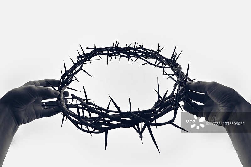 细节：手握荆棘冠在工作室中图片素材