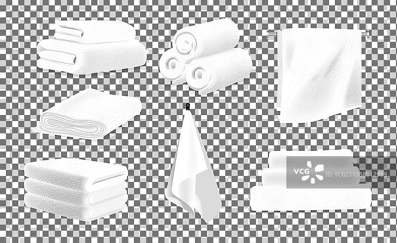 白色毛巾，包括卷起和折叠的毛巾图片素材