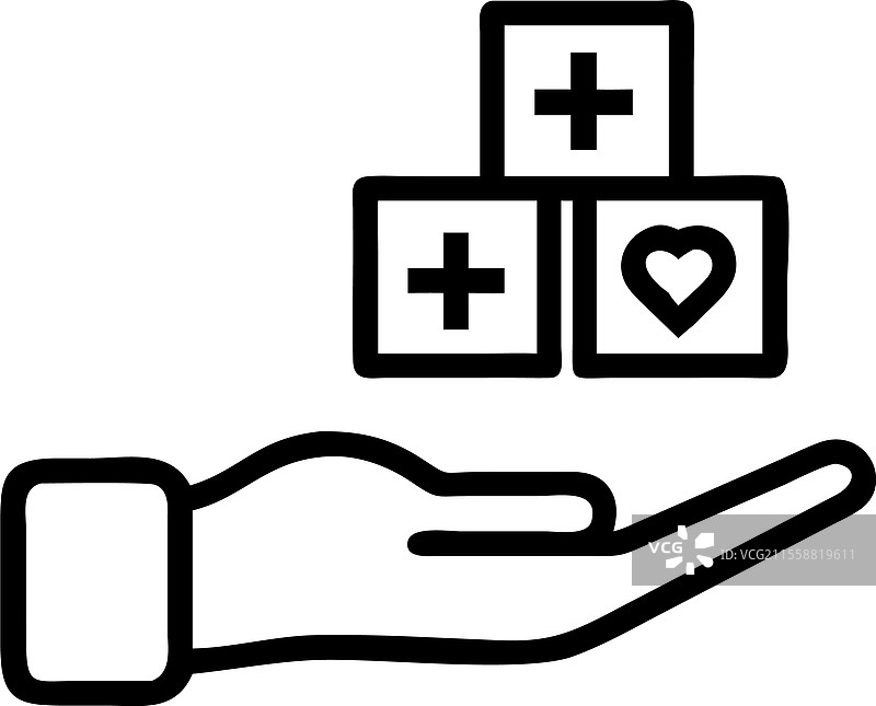 手握叠放的木块，上面有医疗图标图片素材