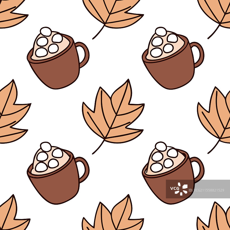 热可可和棉花糖无缝图案图片素材