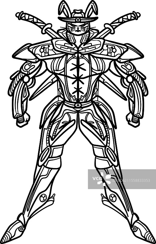 一位带有兔耳的机器人武士图片素材