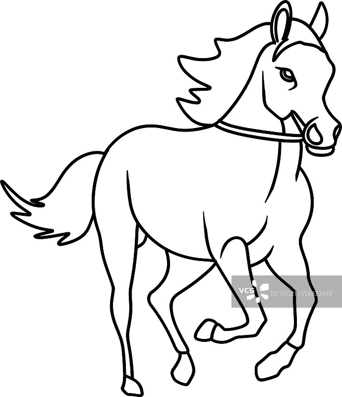优雅的线条艺术风格奔跑的雄伟马匹图片素材