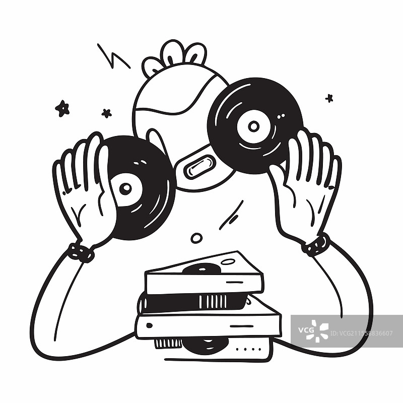 音乐商店里的一个人和黑胶唱片图片素材