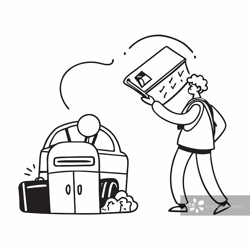 背着校车书包和学校的人图片素材