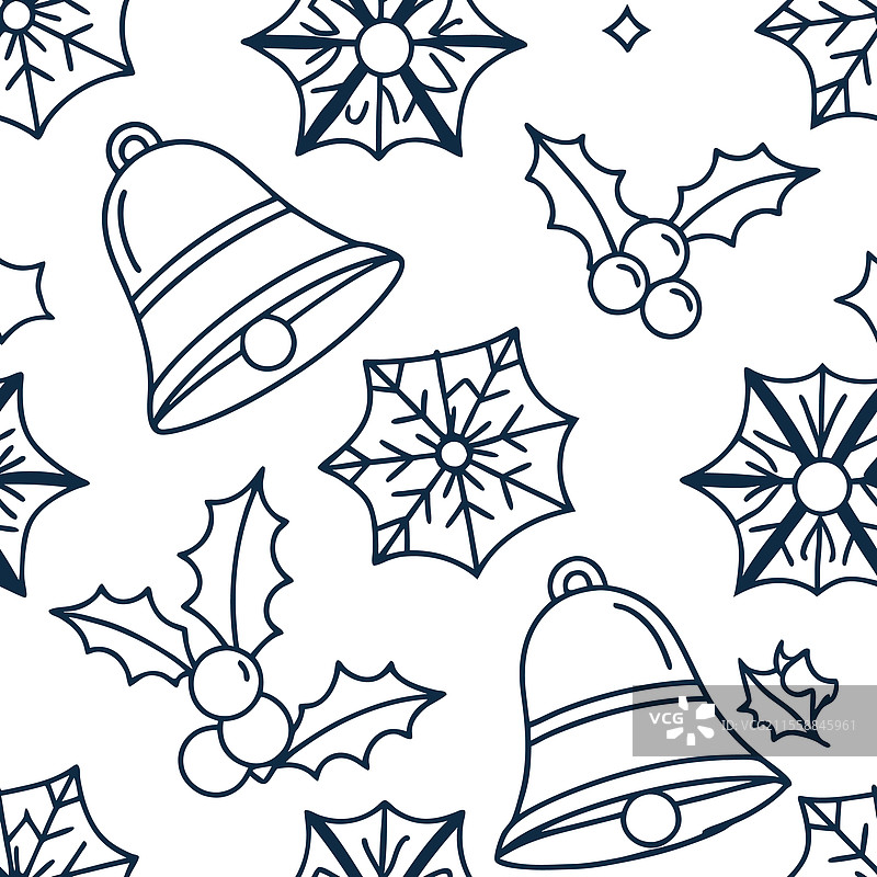 闪亮的圣诞铃铛和雪花无缝图案图片素材