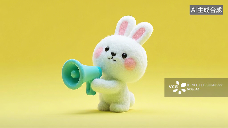 【AI数字艺术】3D卡通毛毡可爱兔子手拿喇叭扩音器图片素材