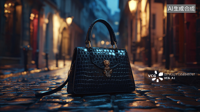 【AI数字艺术】夜晚街道上时尚的箱包图片素材