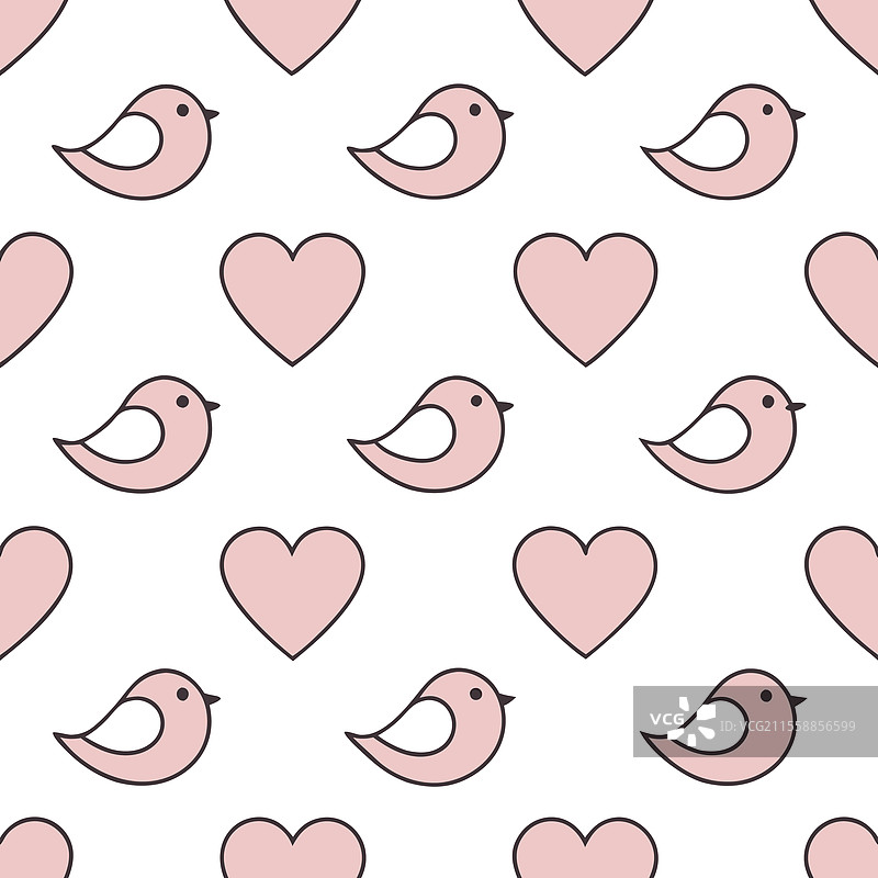 情人节心形图案与爱情鸟无缝拼贴图片素材