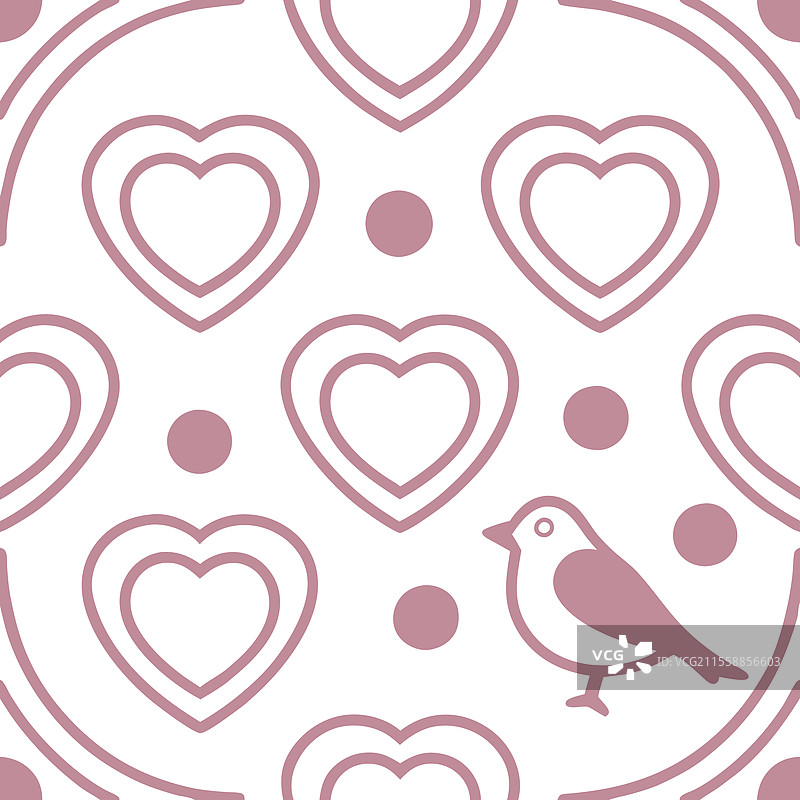 情人节心形图案与爱情鸟无缝拼贴图片素材