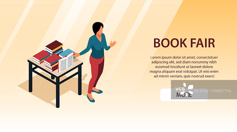 书展上的顾问等距横幅 3D 矢量插图图片素材