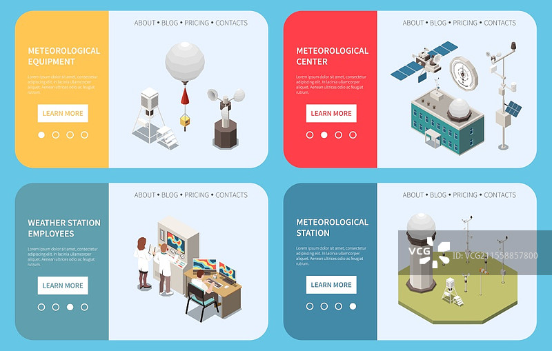 气象中心符号的天气预报等距图标集，孤立的矢量插图图片素材