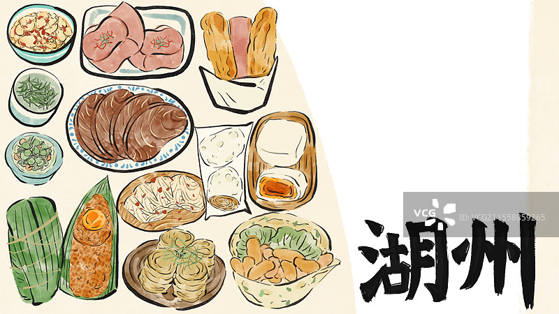 水墨风湖州美食插画图片素材
