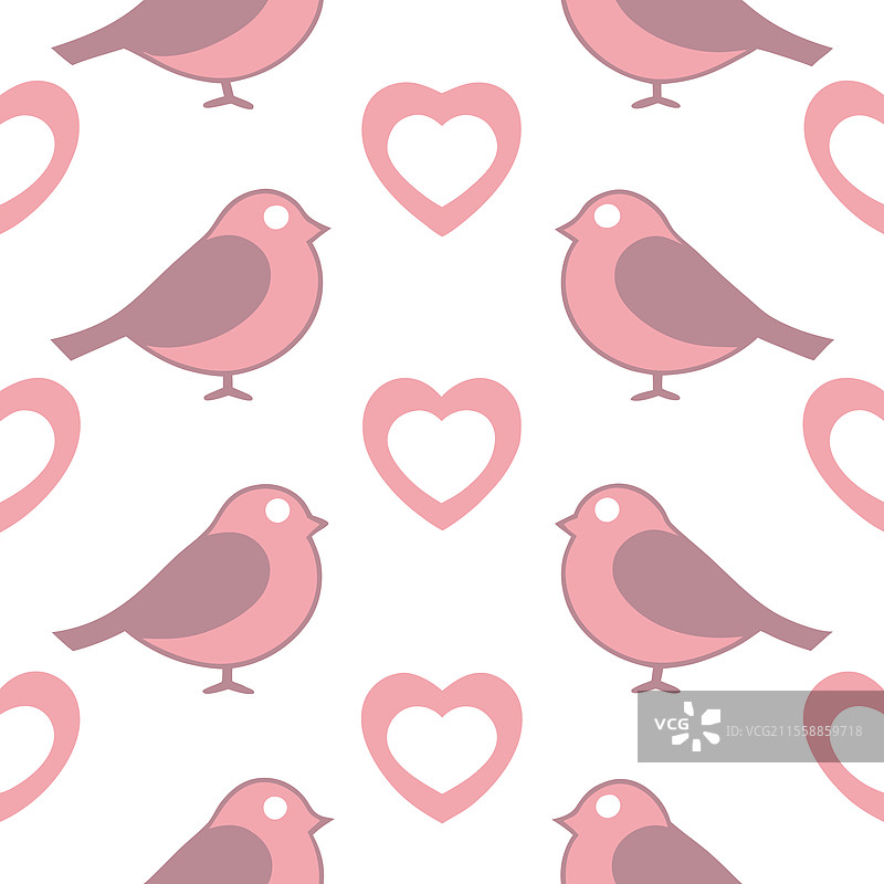 情人节心形图案与爱情鸟无缝拼贴图片素材