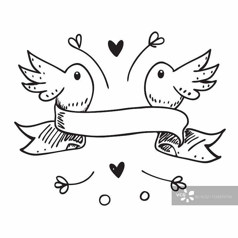 情人节心形图案与爱情鸟无缝拼贴图片素材