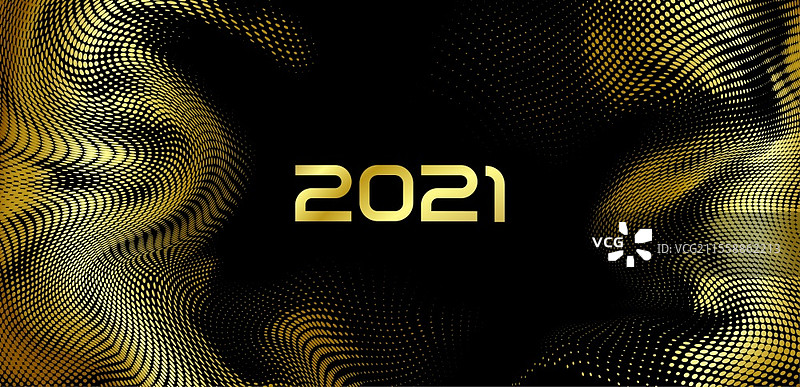 新年快乐。假日矢量插图，金色2021和闪烁的半色调图案。用于设计节日海报或横幅设计。新年快乐。假日矢量插图，金色2021和闪烁的半色调图案。用于设计节日海报或横幅设计。图片素材