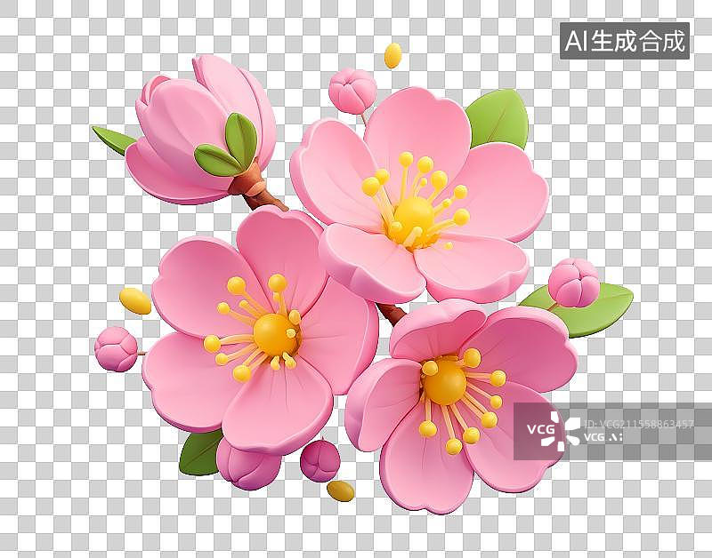 【AI数字艺术】几朵桃花春天可爱花朵卡通3d图片素材