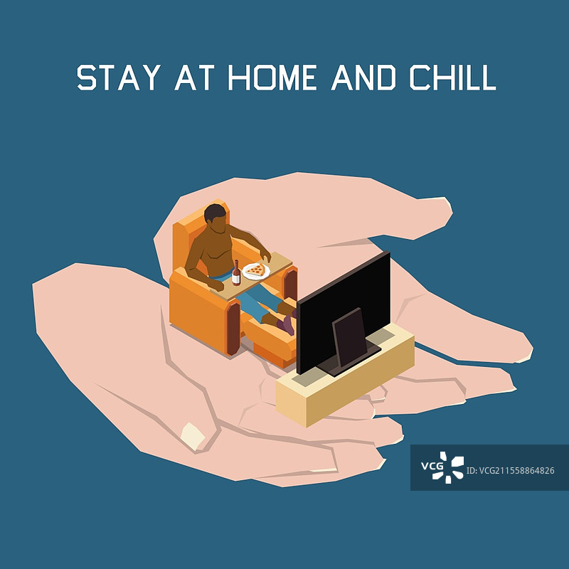 居家休闲与放松符号的等距插图图片素材