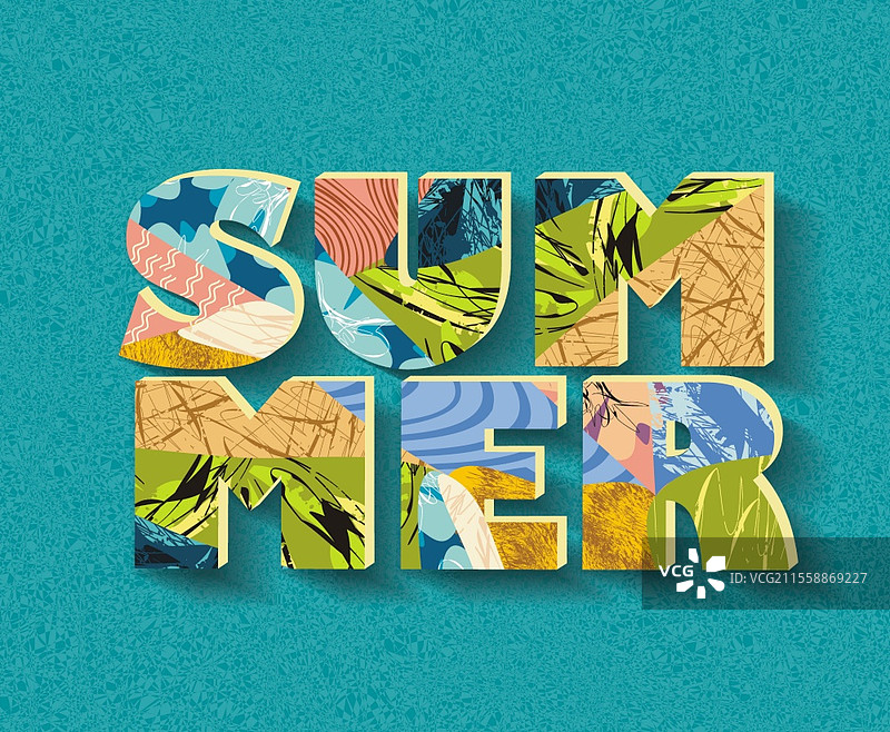 现代花卉图案层次的SUMMER插图，矢量图。图片素材